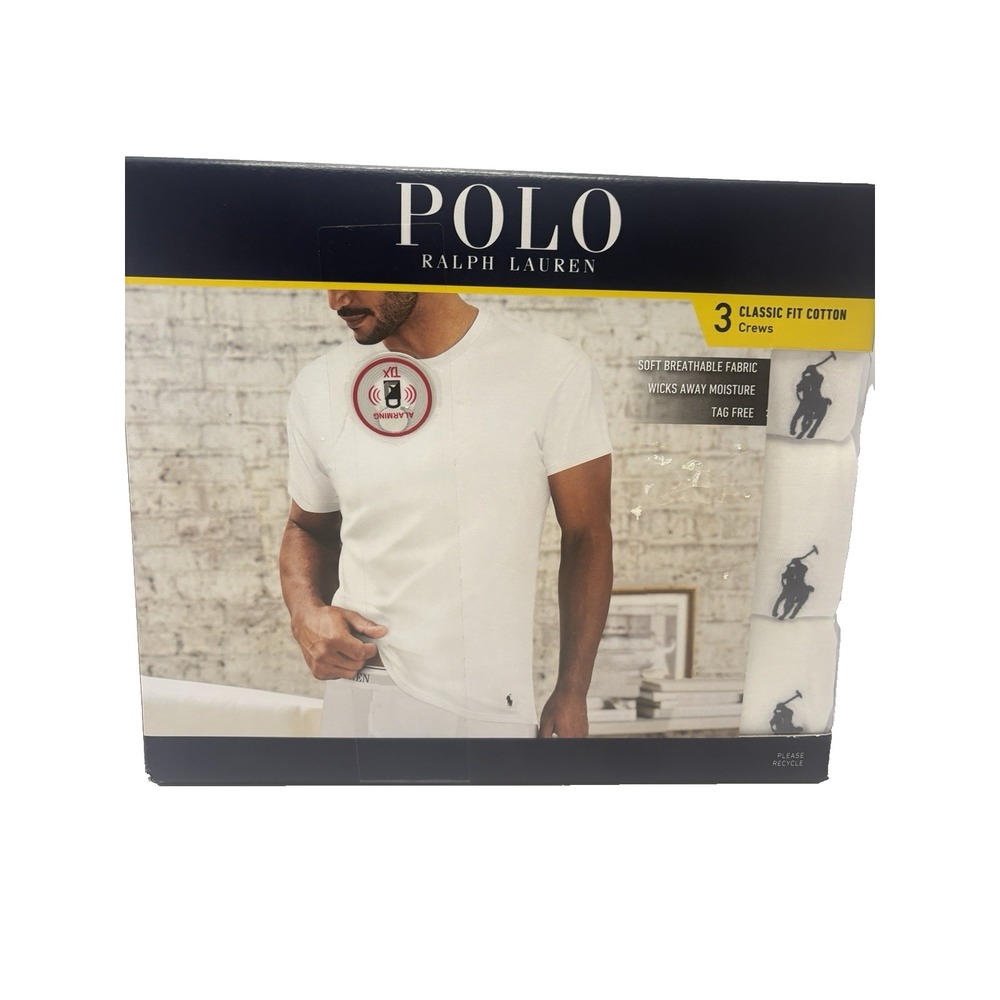 (NEW) Polo Ralph Lauren Men's White Slim classic Fit Crew-Neck 3 Pack T-Shirts